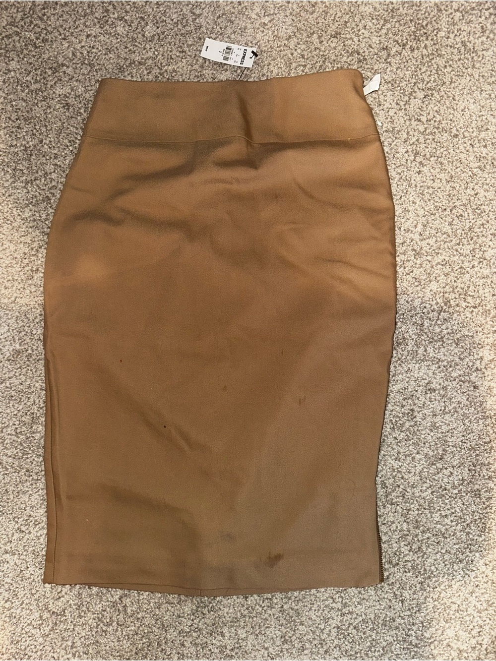 Express Camel Pencil Skirt Side Zip Stretch Career Skirt Size 2 NWT